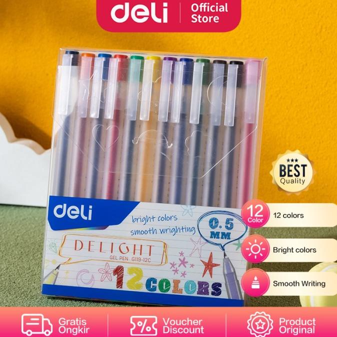 

HRG DISKON Deli School Gel Pen/Pulpen Gel 0.5mm 12Warna Penulisan Halus EG119-12C