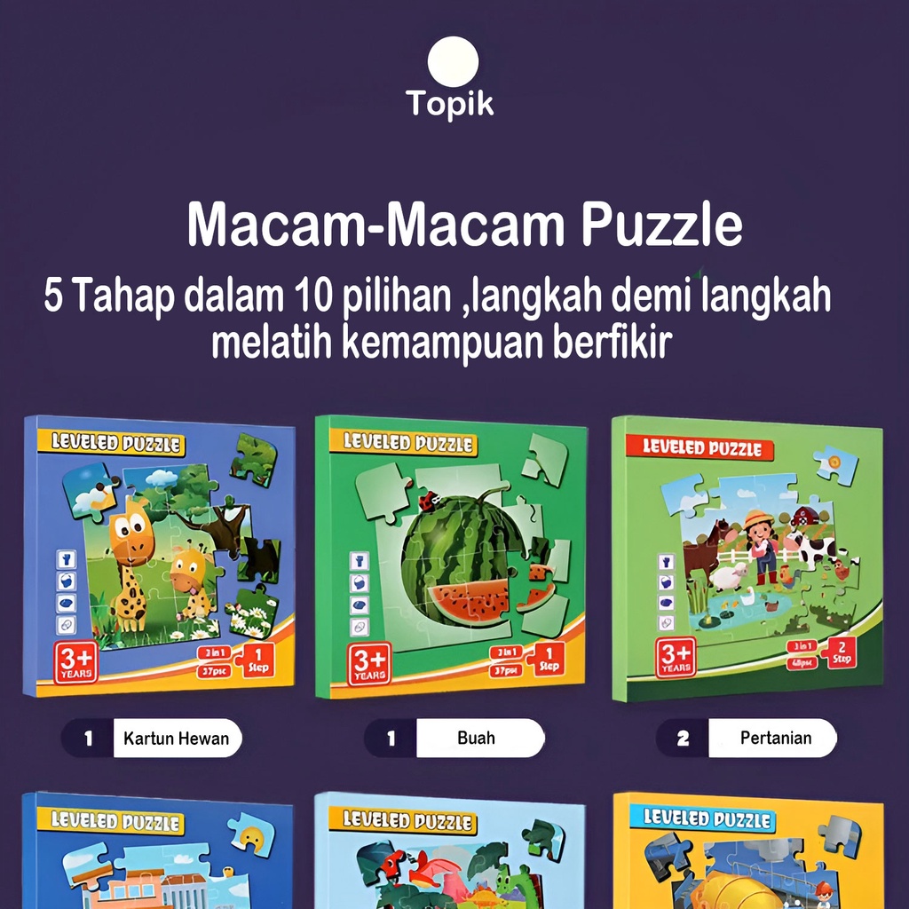 Puzzle Book Mainan Edukasi Anak 2-3-4 Tahun Laki Laki | Magnetic Leveled | Kado Ulang Tahun Anak Perempuan