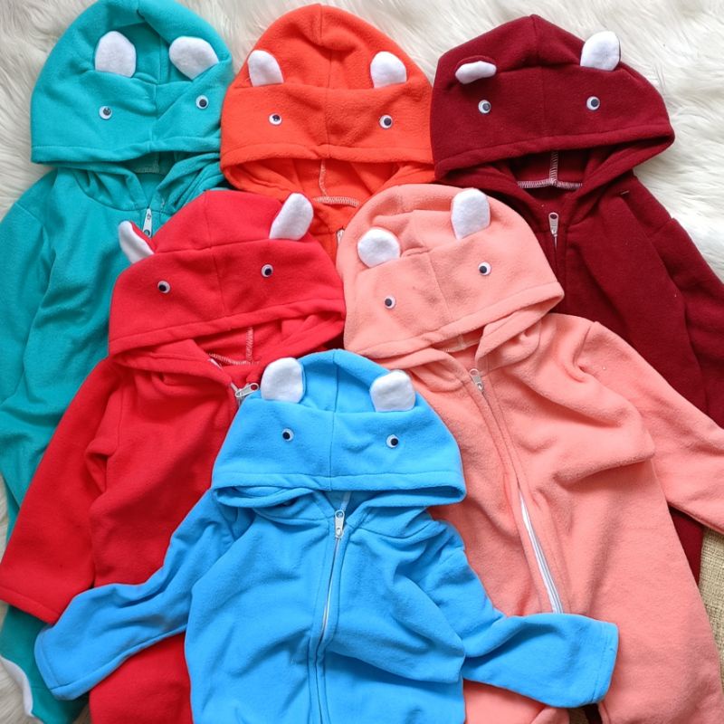 jaket jumper sleepsuit bayi bulu emen tebal 0-12 bulan