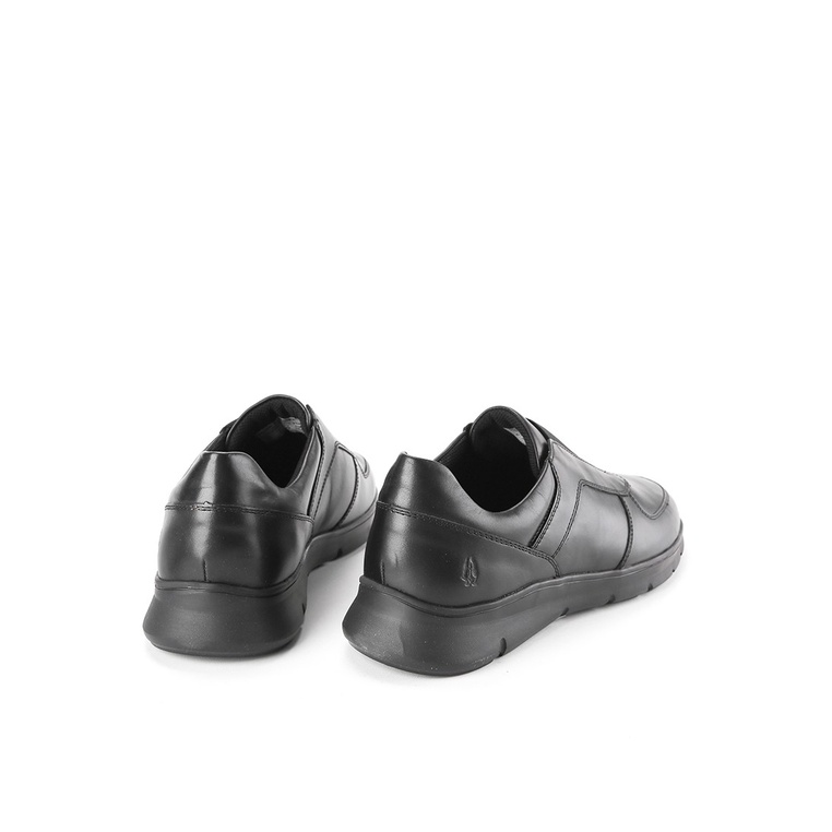 HM017 SEPATU SLIP ON PRIA HUSH PUPPIES ORIGINAL KULIT FULL BLACK POLOS