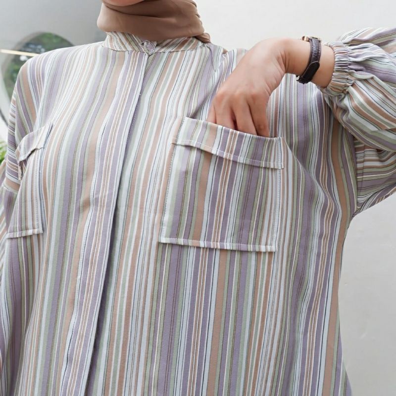 MakeGrosir - OVERSIZE SHIRT CANDY STRIPE | ATASAN WANITA TUNIK MUSLIM | KEMEJA POCKET