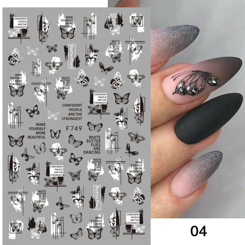 1pcs Hitam Dan Putih Cinta Abstrak Bunga Dekorasi Kuku Nail Slider Sexy Woman Nail Art Sticker DIY Hiasan Nail Art