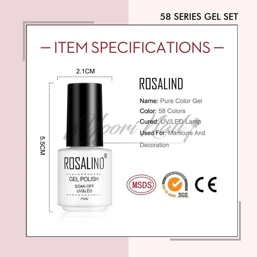 Rosalind gel polish set 58 warna top coat base coat nail gel rosalind paket gel polish kutek