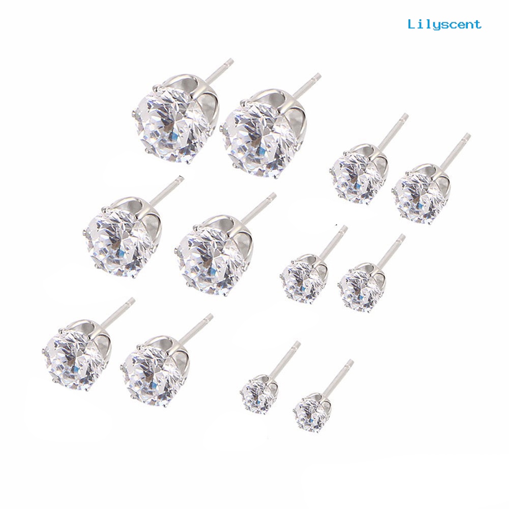 [LS] 6pasang Perhiasan Wanita Bulat Cubic Zirconia CZ Crown Ear Stud Earrings Hadiah Xmas