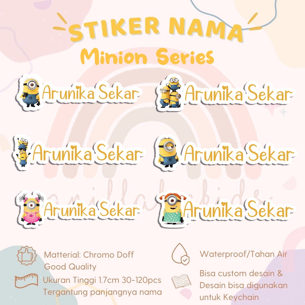 

vanilabeekids | STIKER KISS CUT | STIKER NAMA ANAK | LABEL NAMA | WATERPROOF | TAHAN AIR | STIKER VYNIL | MINION