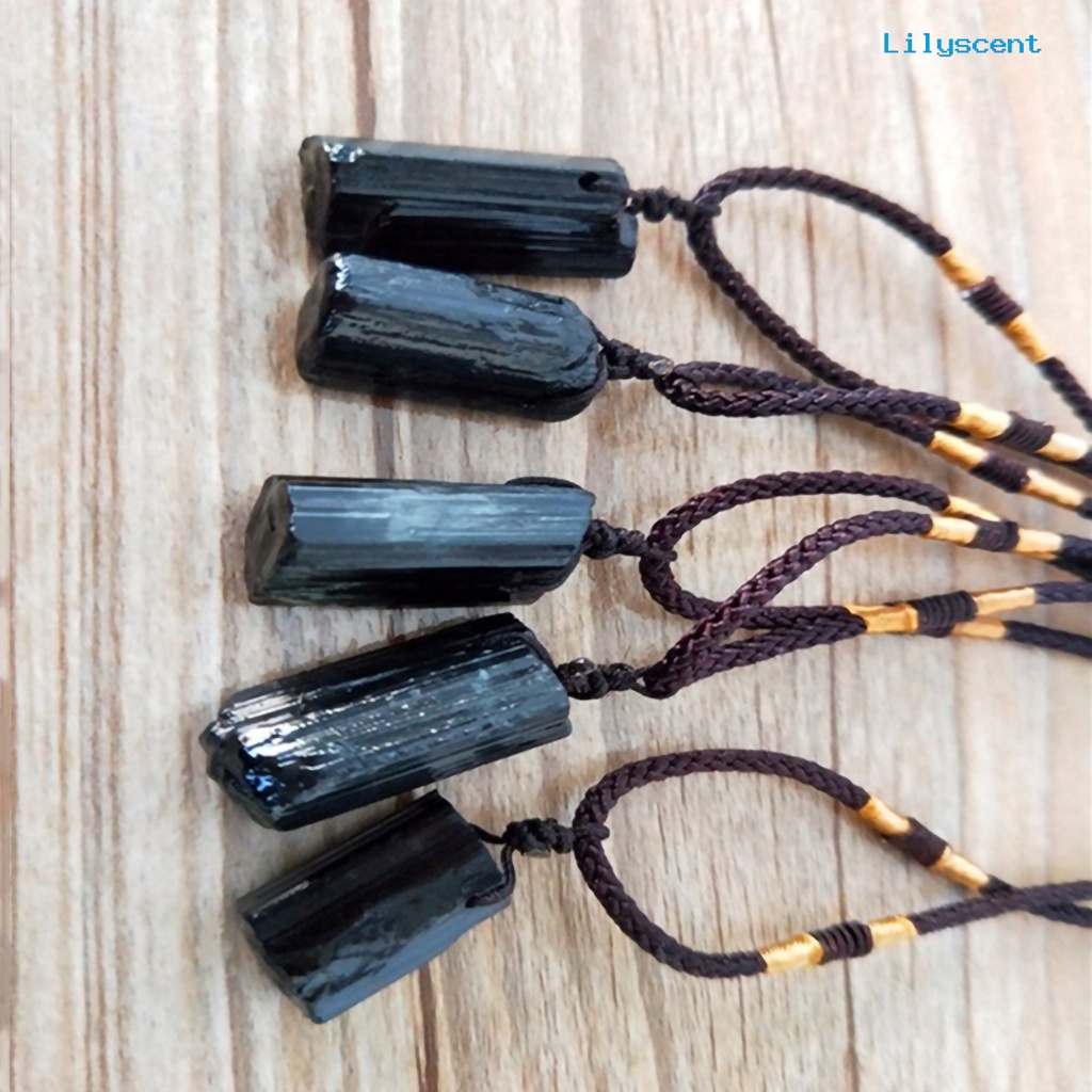 Ls Kalung Tali Faux Tourmaline Stone Pillar Pendant Fashion Perhiasan Kalung Unisex Untuk Pesta