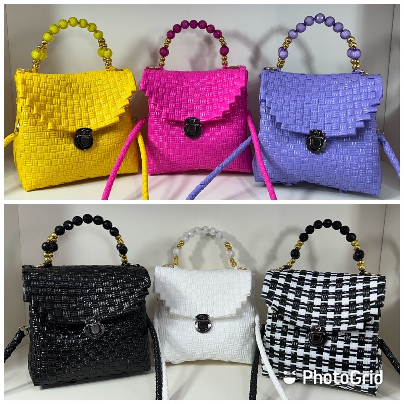 (TANPA ACCESORIES) MONIC BAG Tas Jali Jaly Tas Anyaman Plastik Premium Mini Handle Mutiara Premium