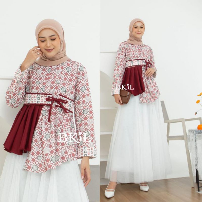 ATASAN BATIK COUPLE BLUS KEMEJA HEM LENGAN PENDEK MODERN MIX MOSCRAPE ELEGANT||ATASAN KERJA||M-L-XL-XXL