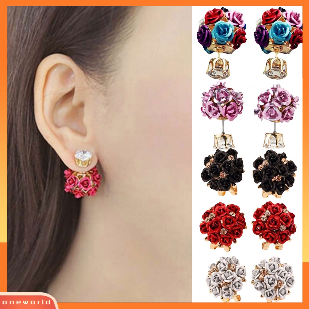 {oneworld} Ear Studs Indah Desain Bola Bunga Mawar Bahan Alloy Berlian Imitasi Anting Untuk Perjamuan