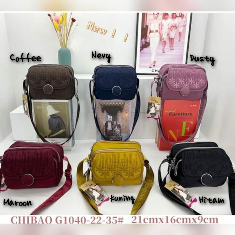 Tas Selempang Wanita ORI Chibao Kanvas Bordir 4Sleting CB1040