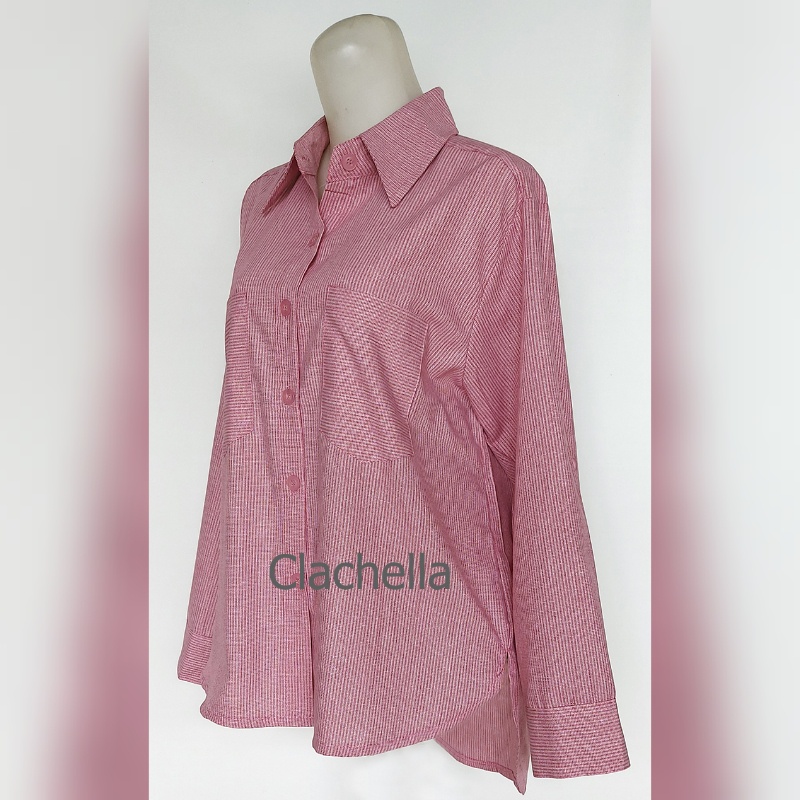 Clachella Baju Atasan Kemeja Salur Kecil  B418609C