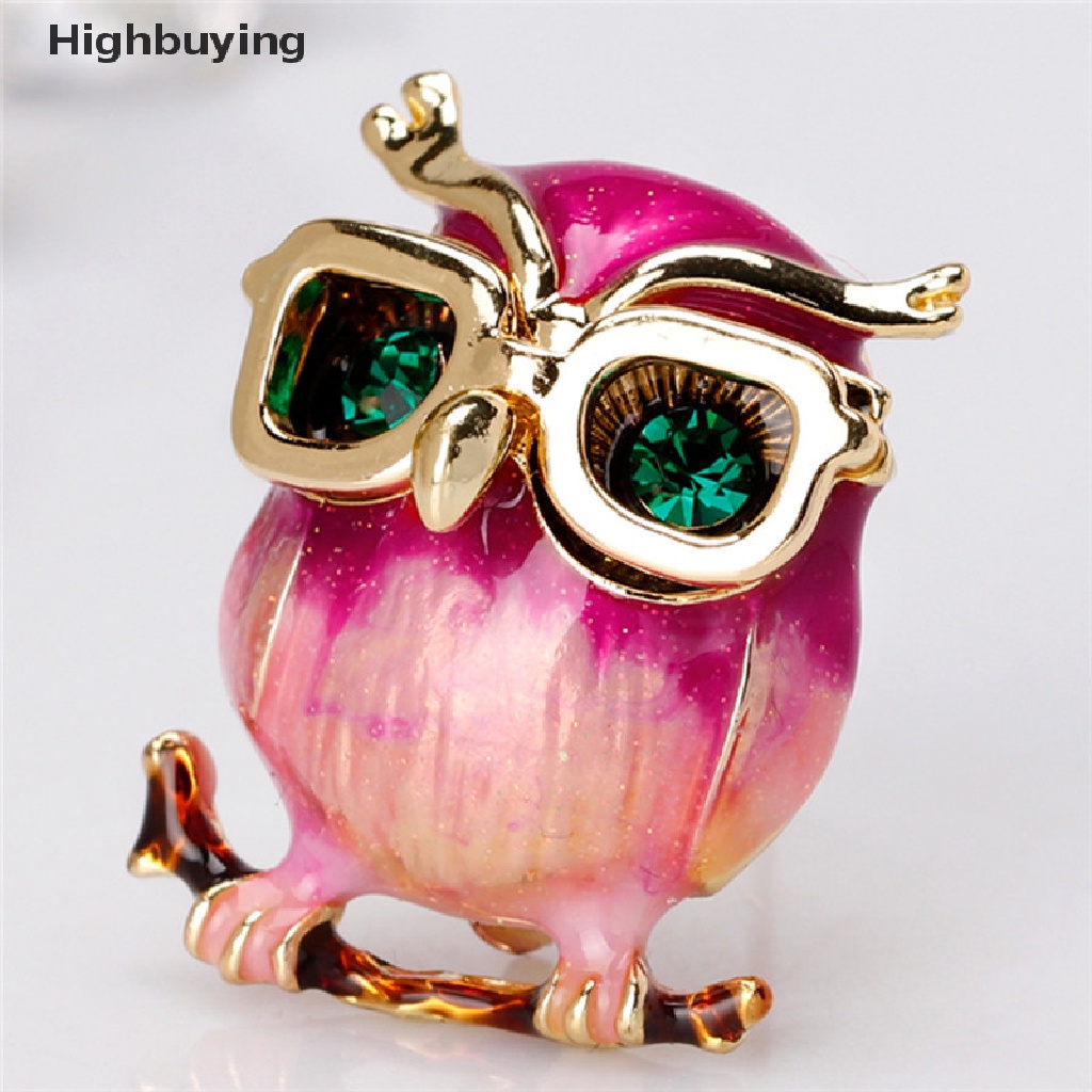 Hbid Enamel Owl Kacamata Bros Pin Hewan Kristal Pesta Pernikahan Bros Pin Hadiah Glory