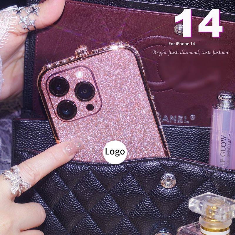 IPHONE Casing Bumper Bahan Metal Berlian Berkilau Untuk iPhone14 13 12 11 Pro Max Plus Case Bling Berlian Imitasi Cover Untuk Iphone14Plus iPhone14 iPhone13