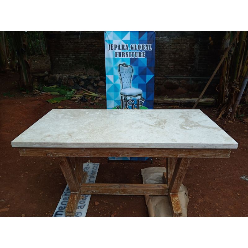 Meja makan jati Rustick antik kaki V Top meja Marmer (meja Marmer,meja makan minimalis,meja ukir )