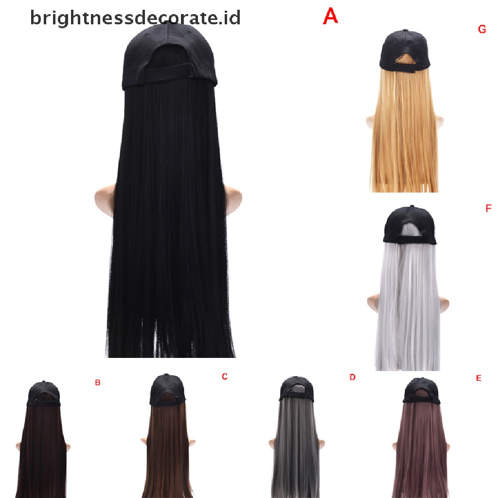 [Birth] Topi Baseball Wanita Wig Rambut Sintetis Fashion Gadis Rambut Panjang Wig Topi Lurus [ID]