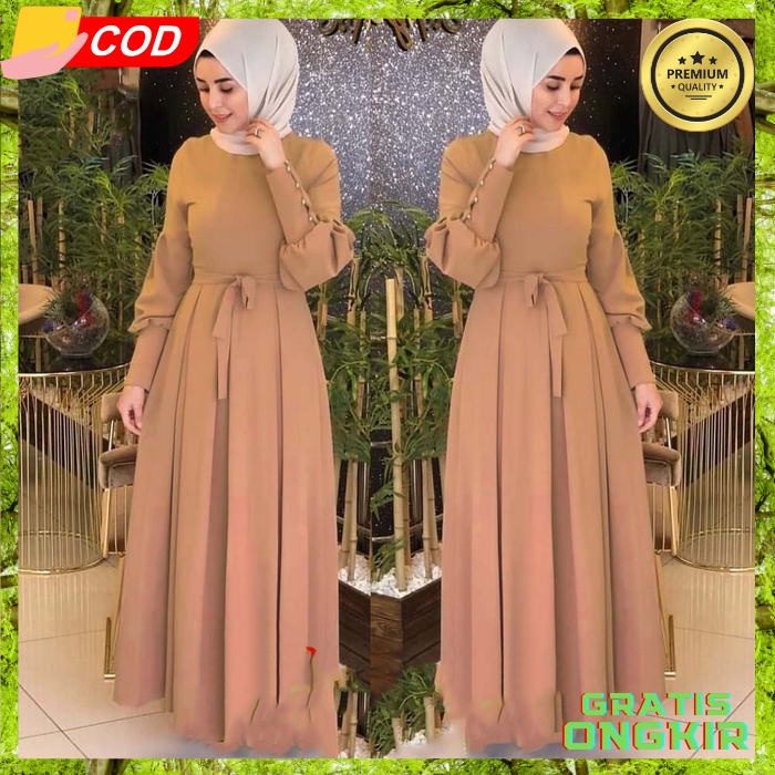 Baju Gamis Bahan Katun Airflow Crinkle Polos Adem Wanita Remaja Elegan Terbaru 2023 Kekinian Untuk K
