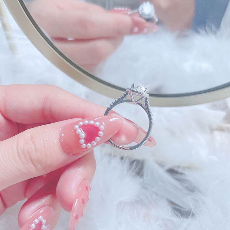 925 Sterling Silver Klasik 4cakar Desain Bulat Zirconia Wanita Pernikahan Pertunangan Rings