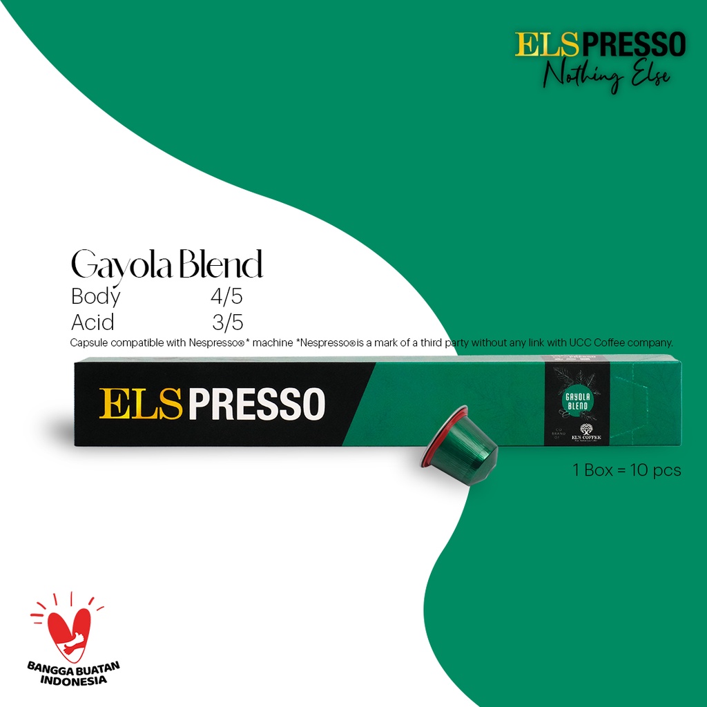 

ELSPRESSO Gayola Blend Robusta Arabika 10 Kapsul Kopi Coffee Capsule Compatible BPOM M-1152