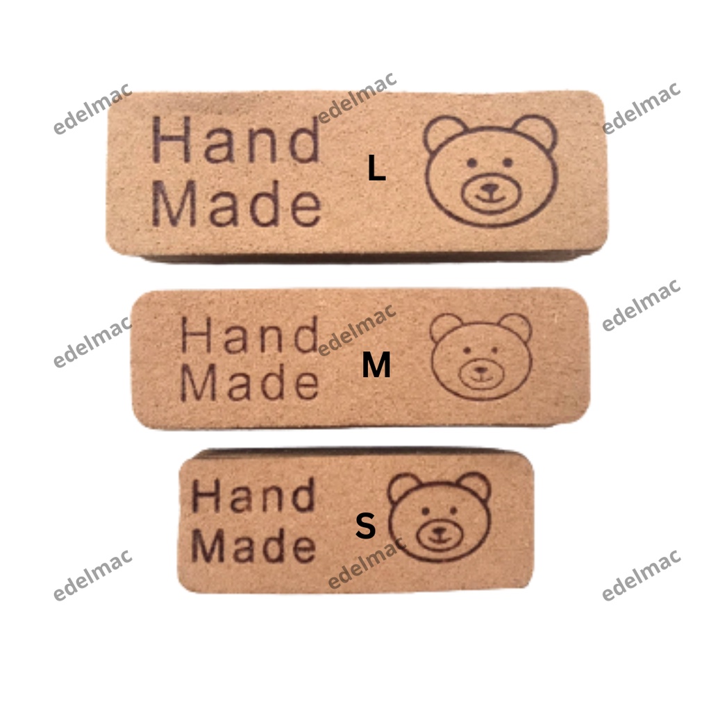 Label Handmade Kulit Lembut Tag Cute Teddy Bear Microfiber Soft Leather Jahit Tempel Tas Topi Syal DIY