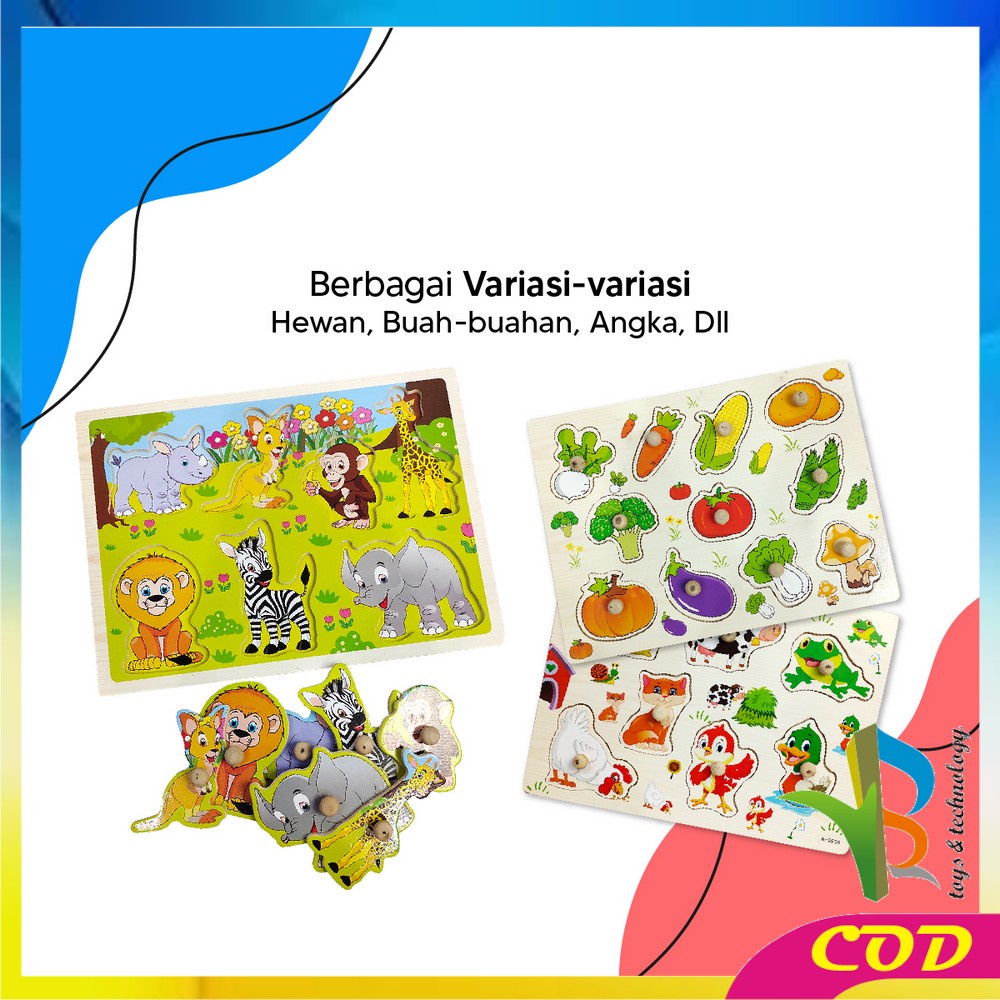 RB-M302 Puzzle Kayu Mainan Edukasi Anak Balok Kayu Knob Background Bergambar / Maenan Wooden Toys Edukatif Puzzle Kayu Knop