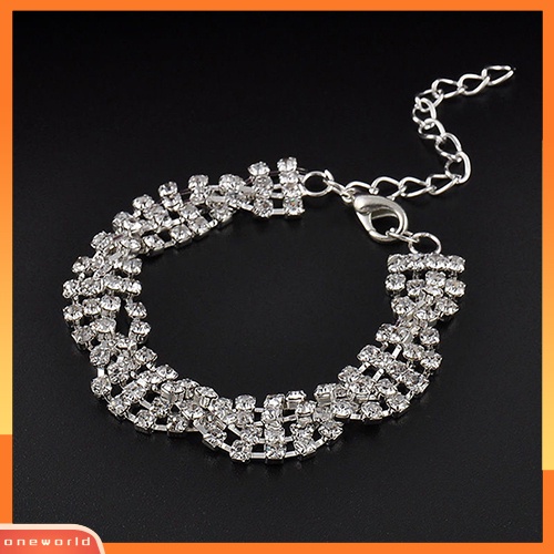{oneworld} Fashion Wanita Emas Perak Berlapis Kristal Bening Rantai Gelang Bangle Perhiasan