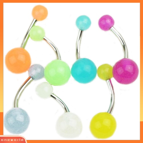 [oneworld] 7pcs Wanita Glow In The Dark Belly Button Navel Bar Cincin Perhiasan Tindik Tubuh