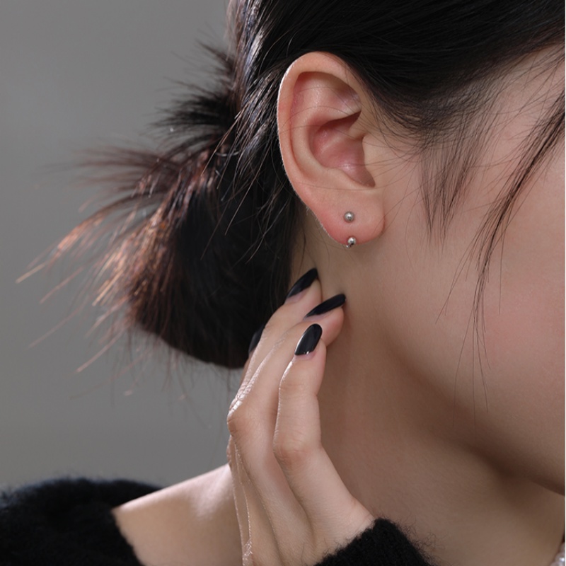Kami Bunga Minimalis s925 Perak Manik-Manik Kecil Stud Anting-Anting Untuk Wanita Gadis Sederhana Fashion Kecil Bola Kait Anting-Anting Telinga Perhiasan Hadiah