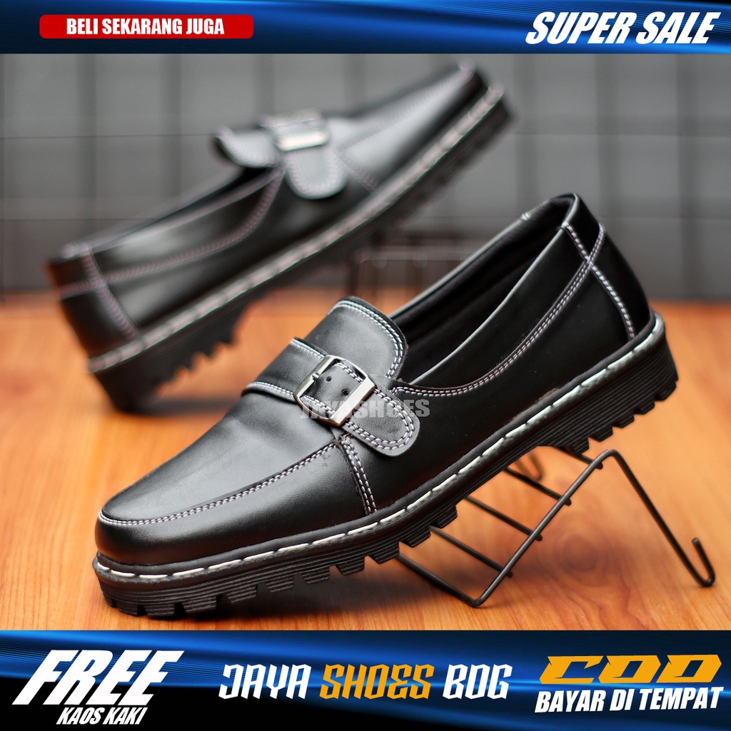 KOVIC Sepatu Formal Pria Slip On Casual Kulit Pu Original Pantopel Kasual Kerja Kantor Pns Resmi Kondangan Hitam