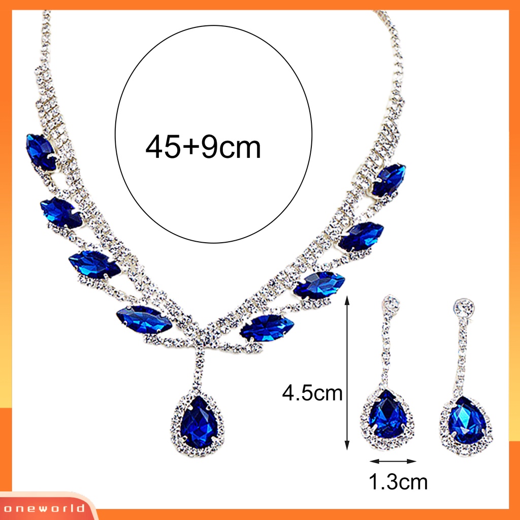 [oneworld] 1set Kalung Anting Pengantin Berbentuk Tetesan Air Perhiasan Berlian Imitasi Set Perhiasan Berkilau Elektroplating Untuk Pernikahan