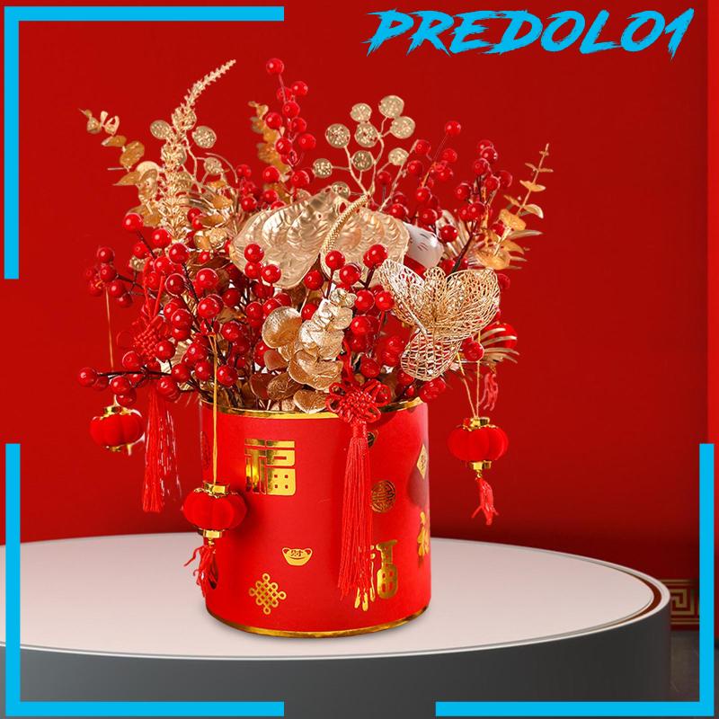 [Predolo1] Simulasi Buah Merah Pot Bunga Feng Shui Dekorasi Ringan Hias