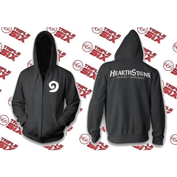 Jacket Hearthstone Sweater Hoodie Pria Bahan Fleece Sablon Polyflex Zipper Resleting Depan