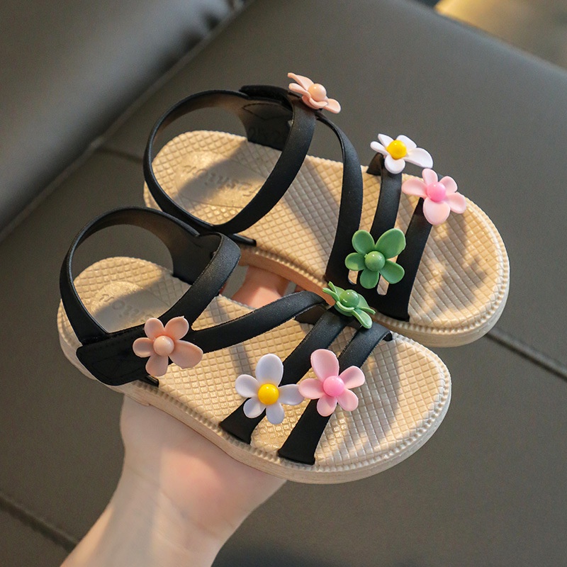 SHOEGALLERY LV0207 Sandal Import Anak Perempuan Motif Tali Zig Zag Bunga