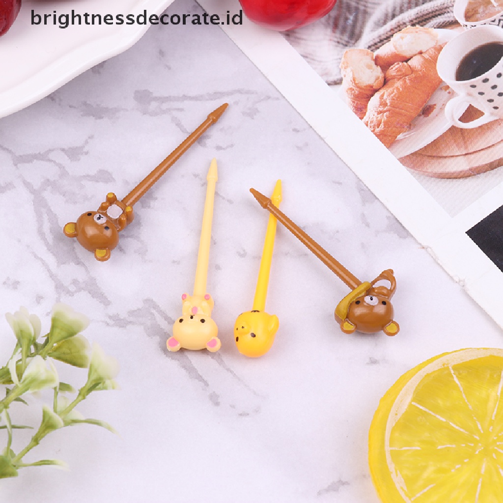 [Birth] 8pcs/set Lucu Kartun Beruang Garpu Buah Anak Snack Dessert Picks Tookpick [ID]