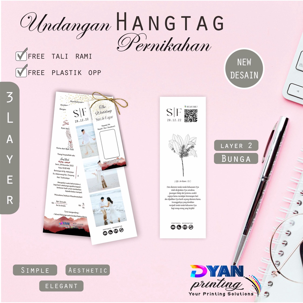 UNDANGAN PERNIKAHAN HANG TAG TALI RAMI ELEGANT MURAH