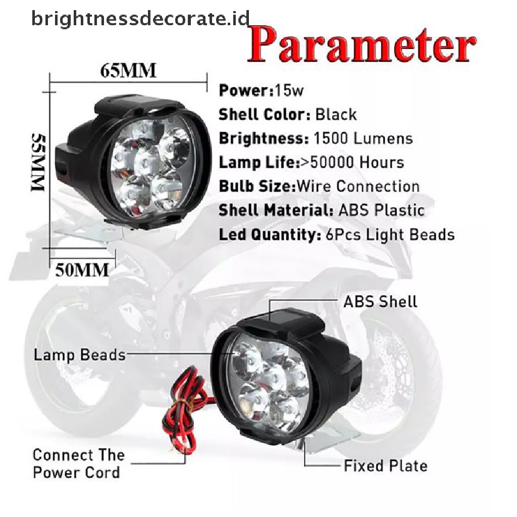 [Birth] 1pasang Lampu Depan Motor Led Putih Super Terang 6LED Working Spot Light [ID]