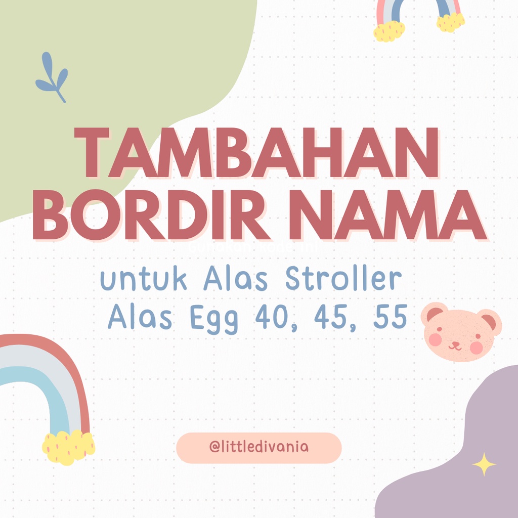 []NO COD] BORDIR NAMA Untuk Alas Stroller Egg 55 Egg 45 Egg 40 T3 T4 custom bordir nama bayi bnm