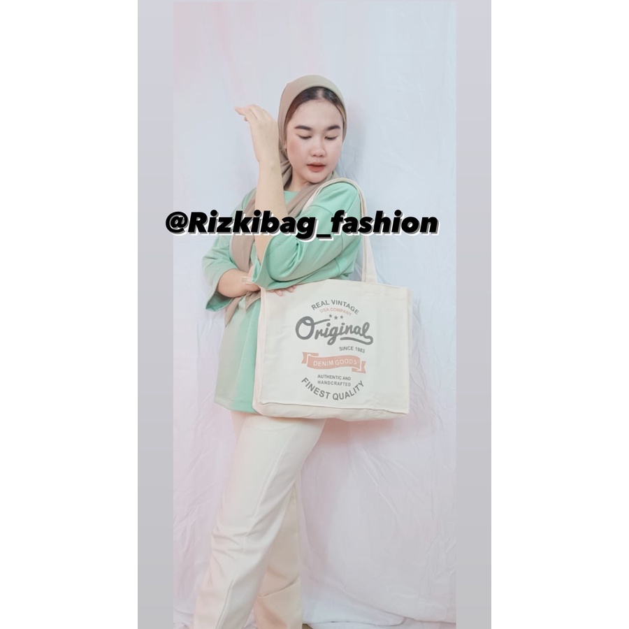 Rizkibag Totebag Kanvas Original Pakai Resleting