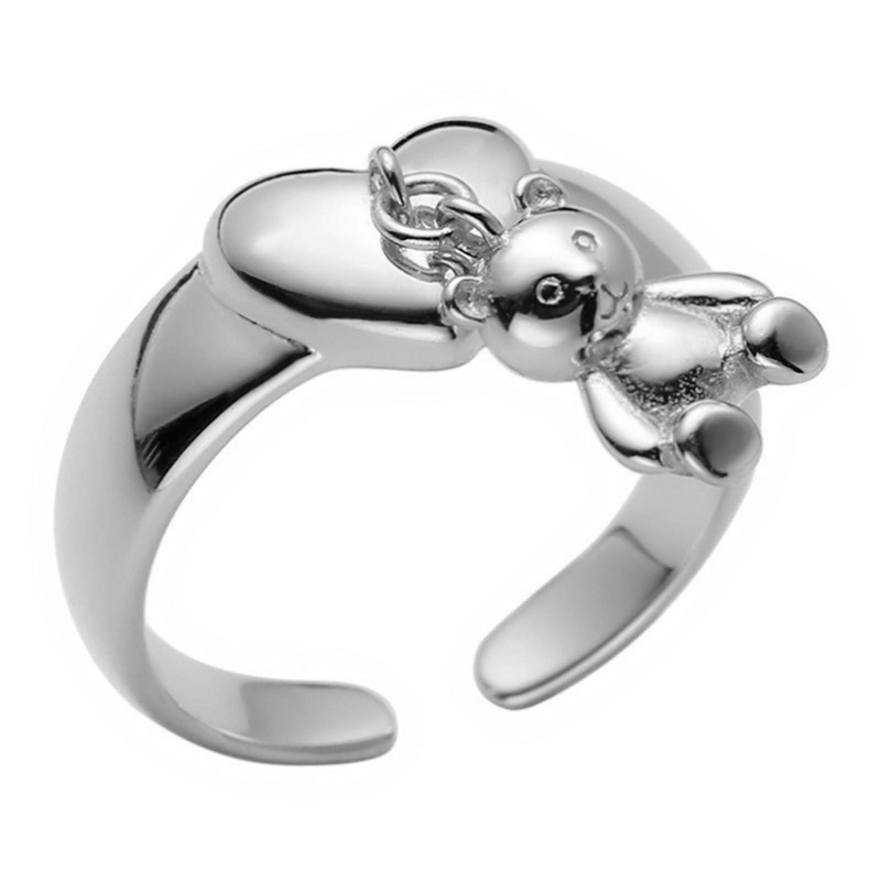 Ins Korea Lucu Kartun Beruang Mini Cincin Untuk Lady Wanita Warna Emas Perak Rings Liontin Perhiasan