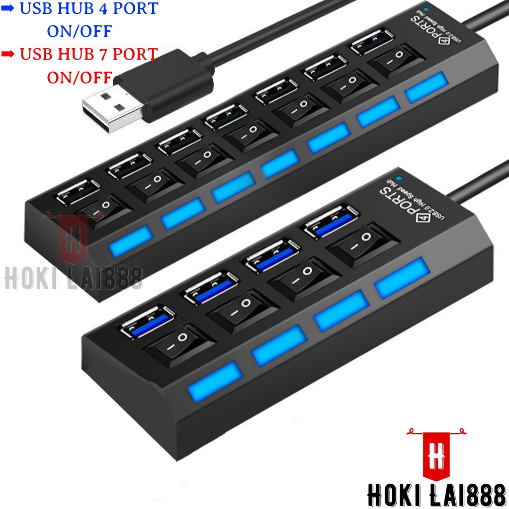 [HKL] USB HUB 2.0 4 PORT &amp; 7 PORT SAKLAR ON-OFF ADAPTOR CHARGER HI SPEED USB HUB LUBANG KABEL FLASHDISK DATA READER