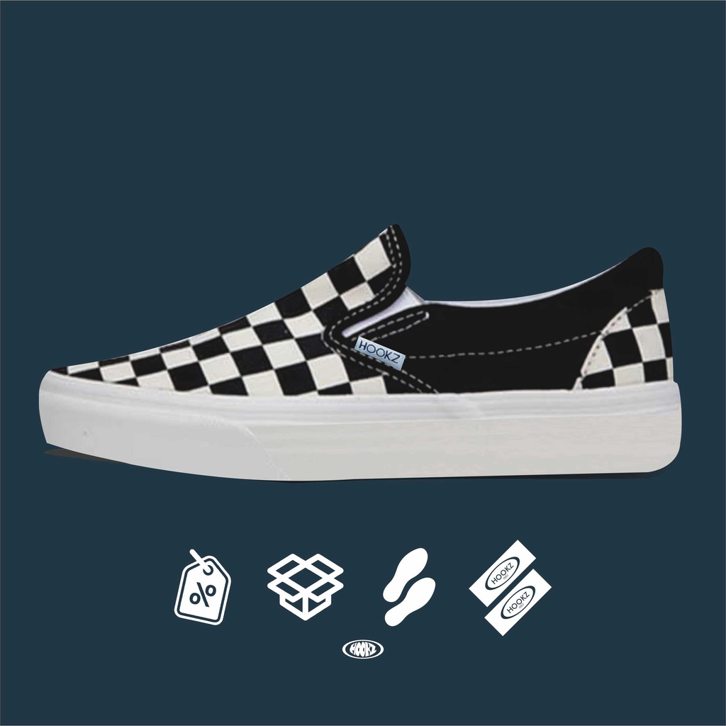 HOOKZ.INC - SEPATU SLIP ON CHECKERBOARD BLACK | SOUTH CHECKERBOARD | BLACK | SEPATU PRIA WANITA | ORIGINAL 100%