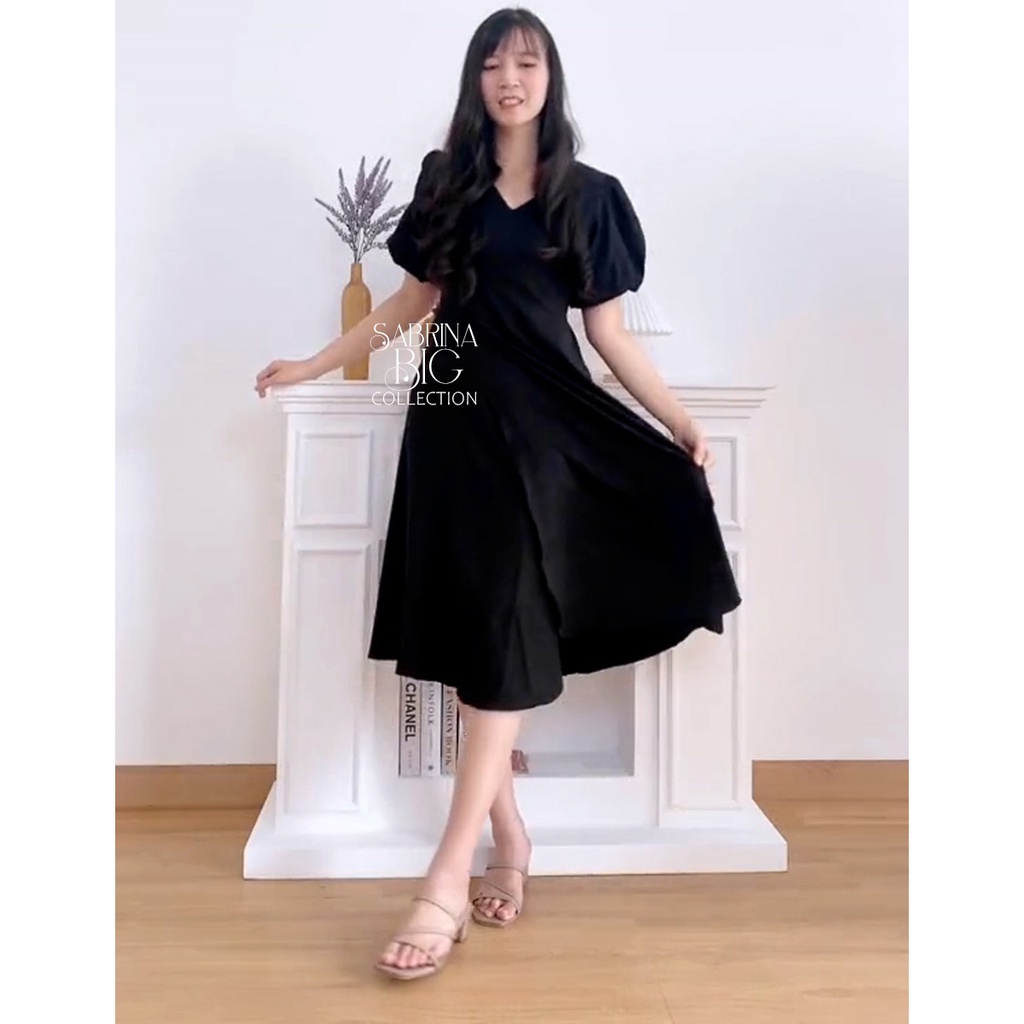 MARITA MIDI DRESS KOREAN DRESS LENGAN PENDEK BIG SIZE READYL-4XL CANTIK RAYON TWILL  BIGS IZE FRIEND