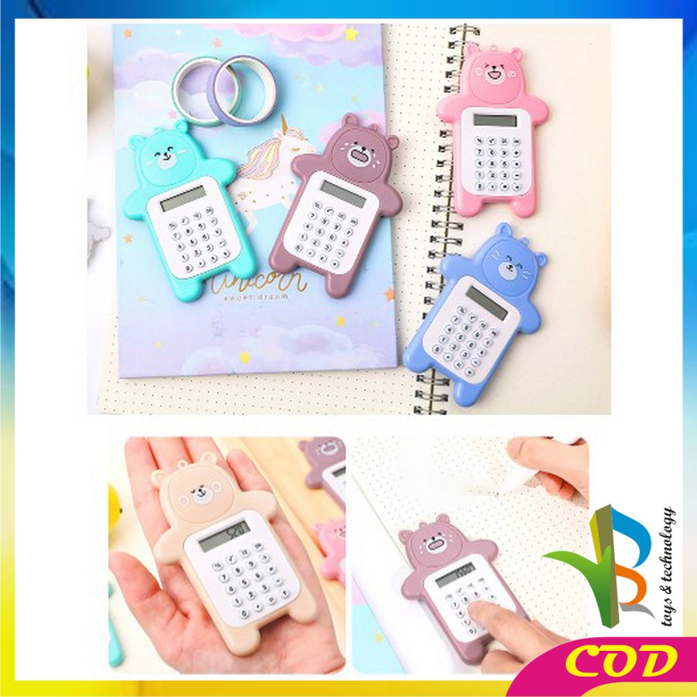 RB-C325 Kalkulator Mini Motif Beruang 8 Digit Tombol Karet Sekolah Stationary/ Bear Calculator Travel Mini Portable Desain Kartun Beruang