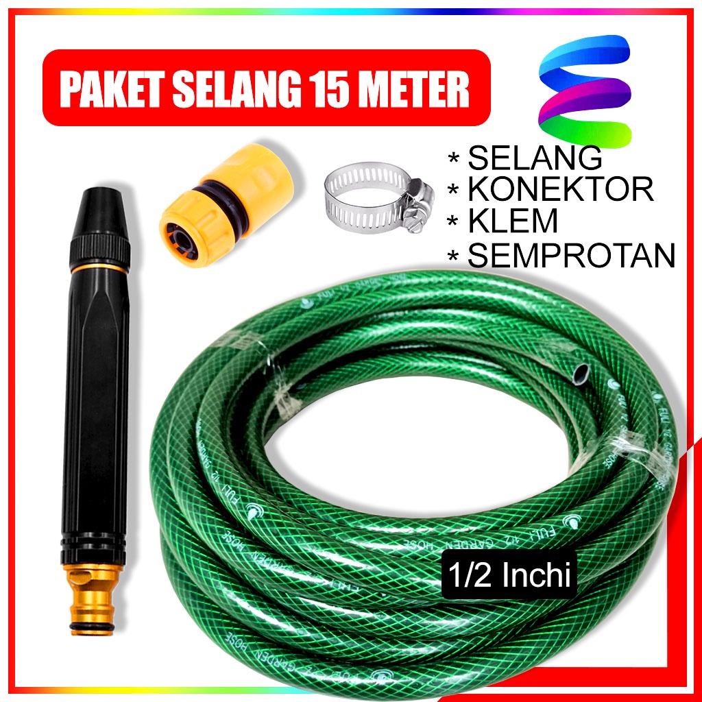 Alat Cuci Motor Set Selang Panjang 15 Meter Semprotan Upgrade Kuningan - Selang Semprotan Air Kuningan Cuci Motor Mobil - Paket Selang Set Alat Cuci Motor Selang Air Serat Benang Hijau Semprotan Air Kuningan