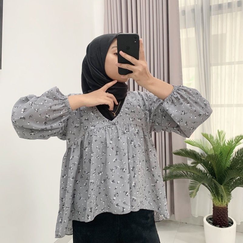 OLLA BLOUSE MOTIF BUNGA / BLOUSE KERUT