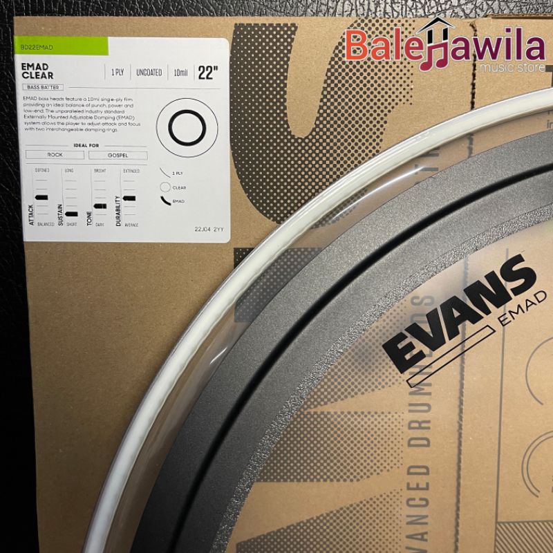 EVANS Bass Top Drum head Batter Evans BD 22 EMAD2 2Ply , Evans BD 22 EMAD 1Play ,  22in