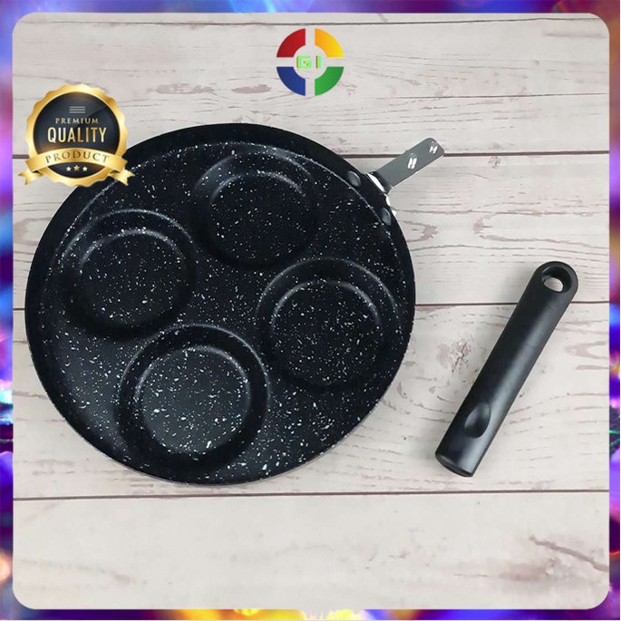 Teflon Panci Telur Omelet Anti Lengket Egg Fyring Pan Non-stick 4 Holes Black