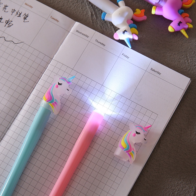 Pulpen Gel Pena Karakter Pony Unicorn Led Pen Lucu Lampu Alat Tulis LED/NONLED DD443