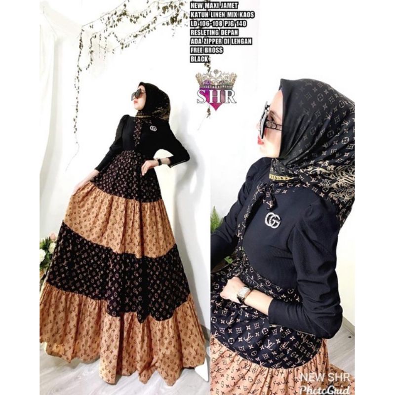 New Set maxi dress plus hijab ORI SHR Matt Linen Mix High Quality free bross