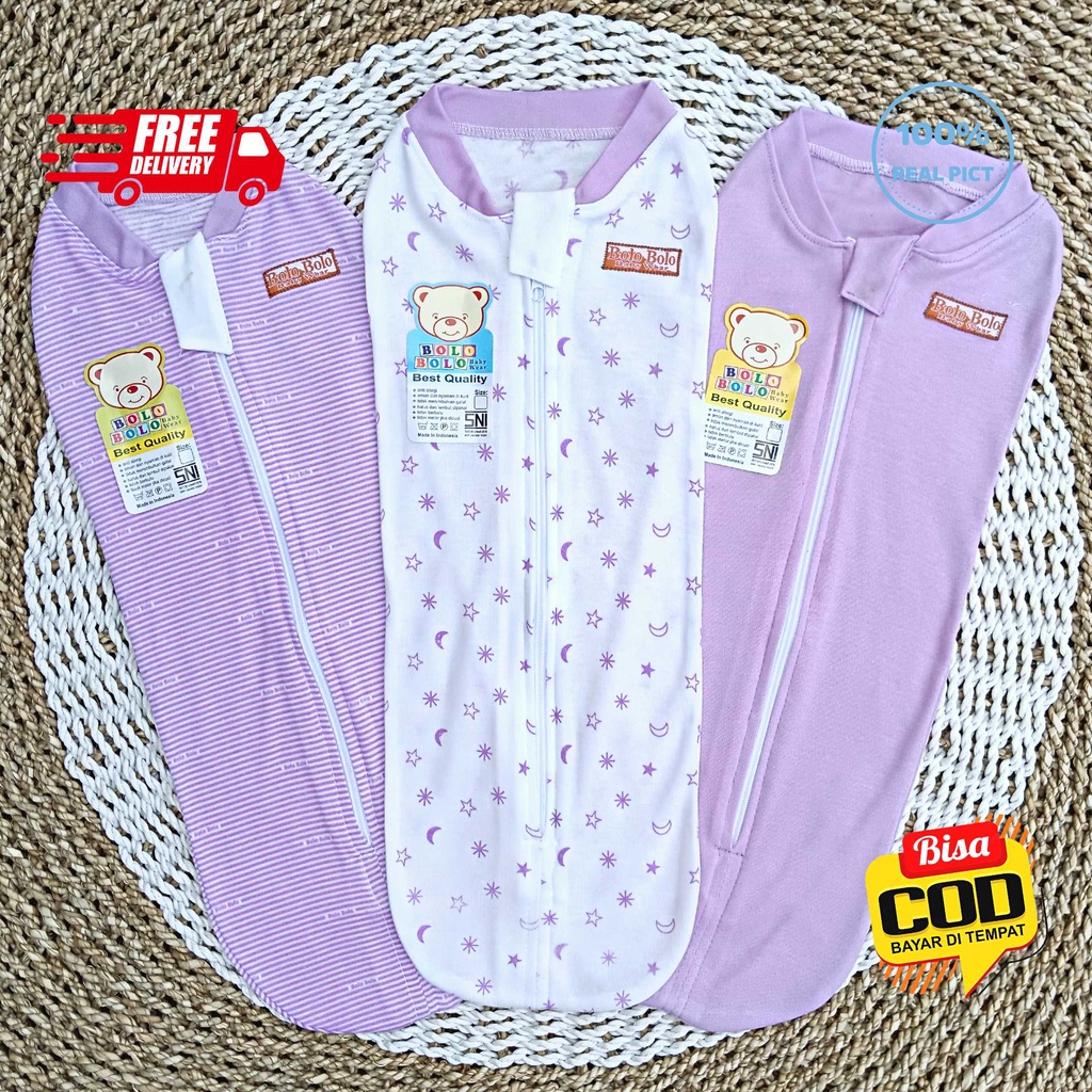 SALE 7.7 Serian Lilac - 3 pcs Bedong Instan Resleting LILAC SERIES merk SNI Bolo - Bolo / Bedong Bayi INSTAN Serian Lilac