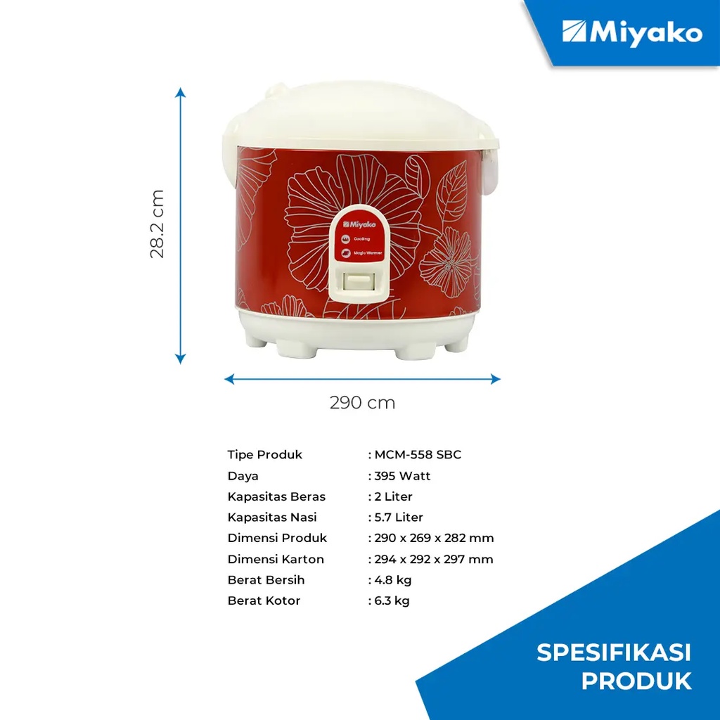 Magic Com / Rice Cooker Miyako 558 SBC 2Liter Panci Nanoal Anti Lengket Garansi Resmi